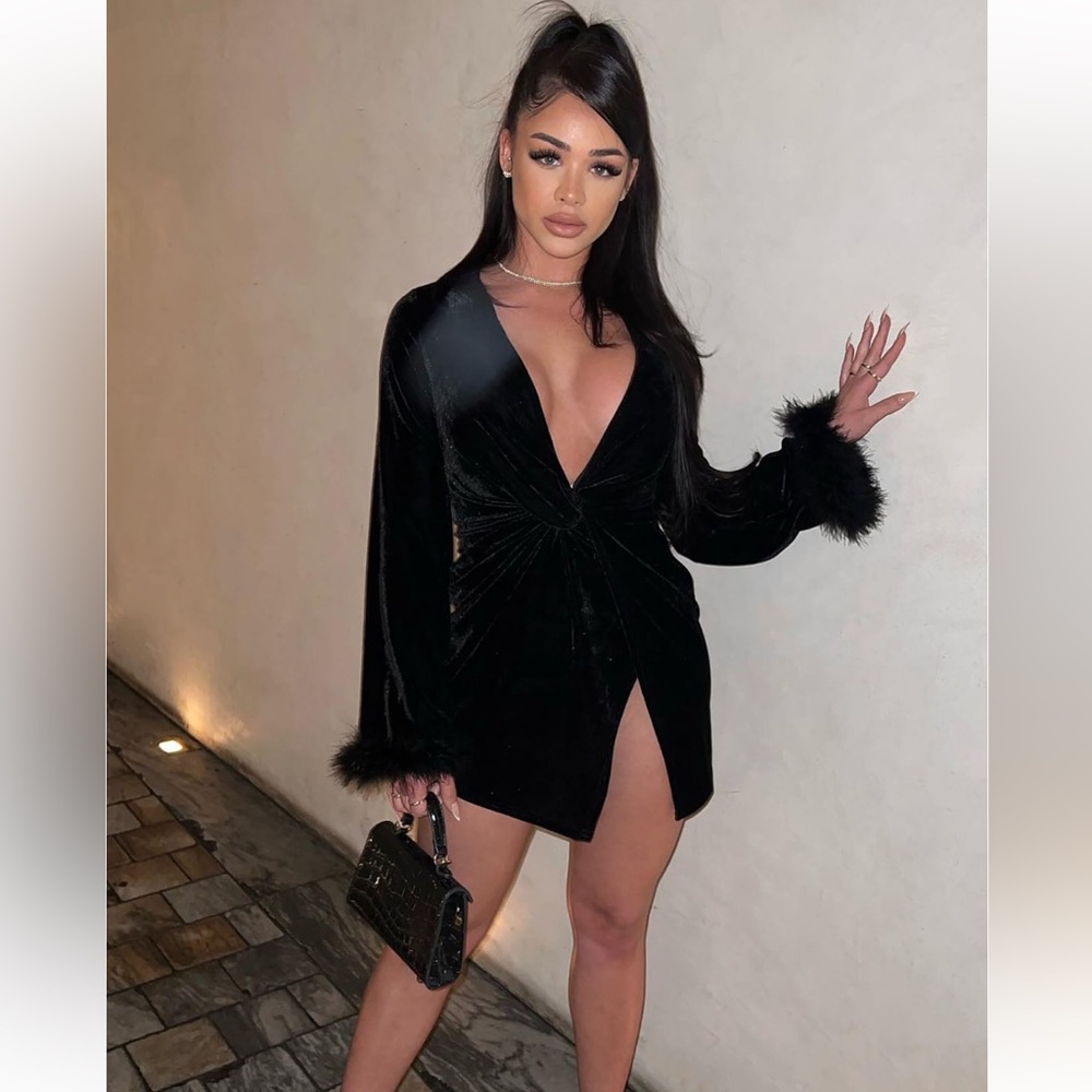 Black Velvet Long Sleeve Dress
